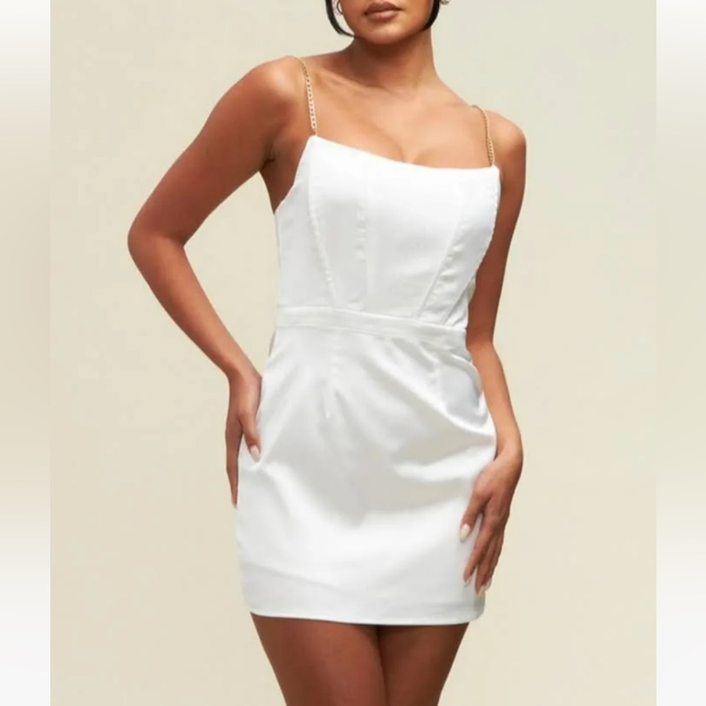 Luxxel Satin Corset Mini Dress White Size L/ NWT.